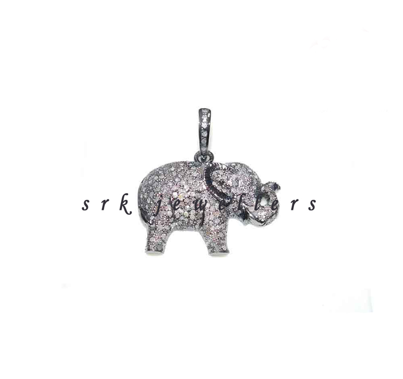 925 Sterling Silver Designer Pave Diamond Handmade Small Elephant Pendent