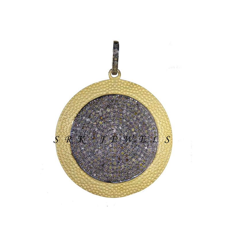 Yellow Pave Diamond Fancy Handmade Designer Round Disk Pendent