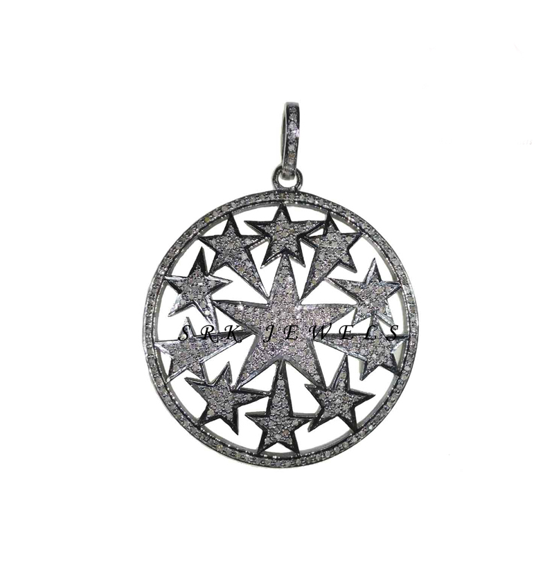 Pave Diamond Fancy Handmade Designer Star Round Pendent