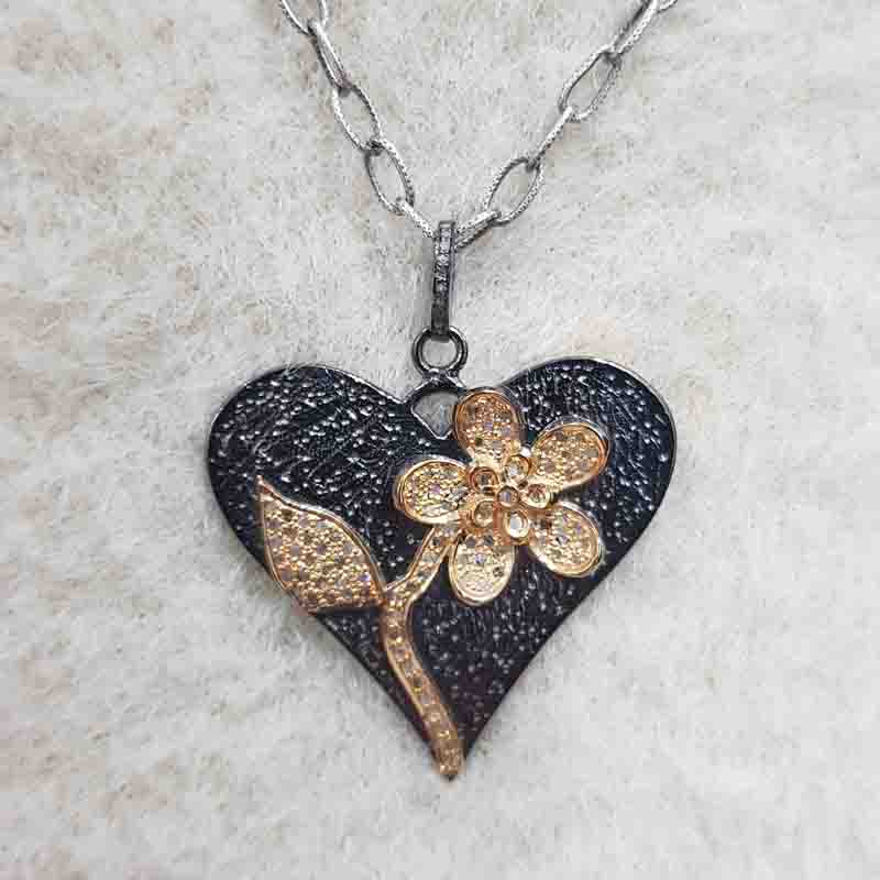 Unique Heart Designer Pave Diamond 925 Sterling Silver Pendant