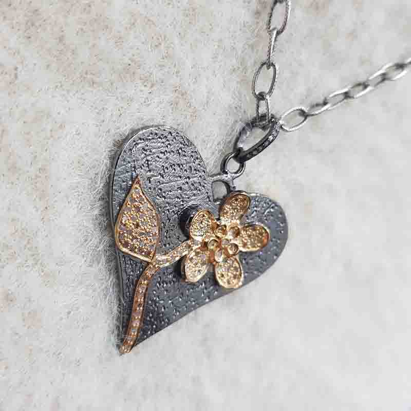 Unique Heart Designer Pave Diamond 925 Sterling Silver Pendant