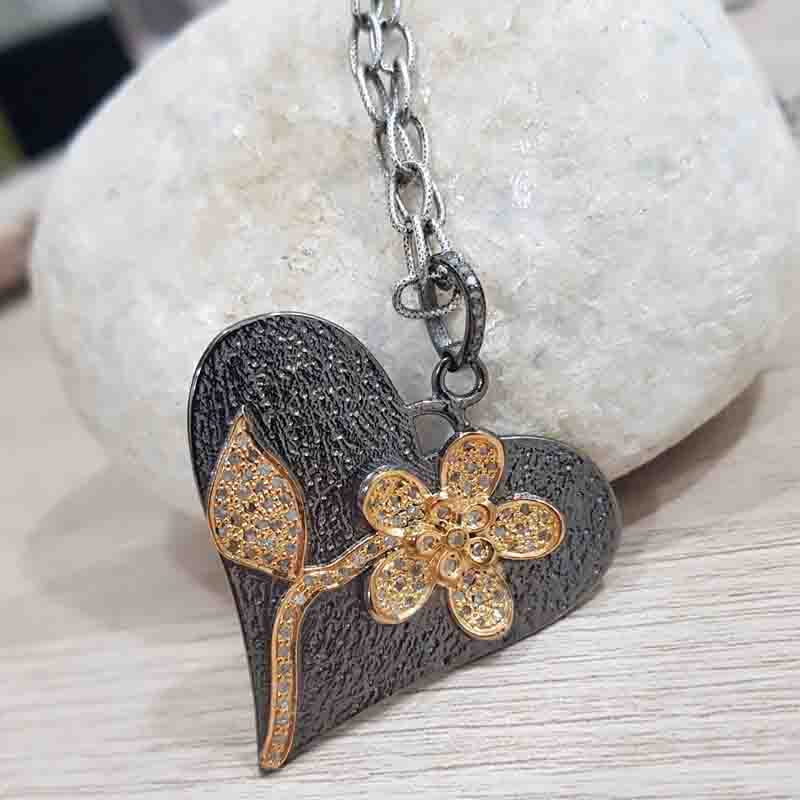 Unique Heart Designer Pave Diamond 925 Sterling Silver Pendant