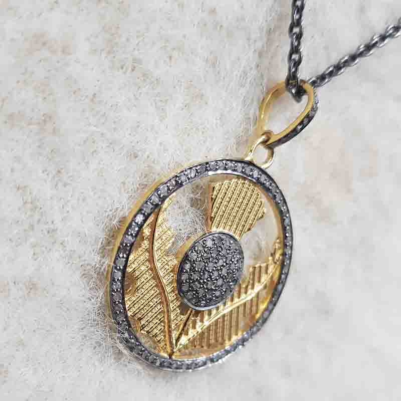 Round Designer Natural Pave Diamond Fancy Pendent