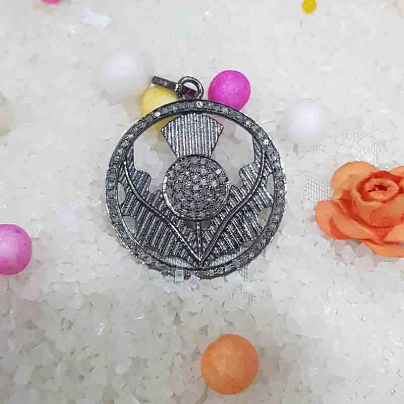 Round Designer Natural Pave Diamond Fancy Pendent