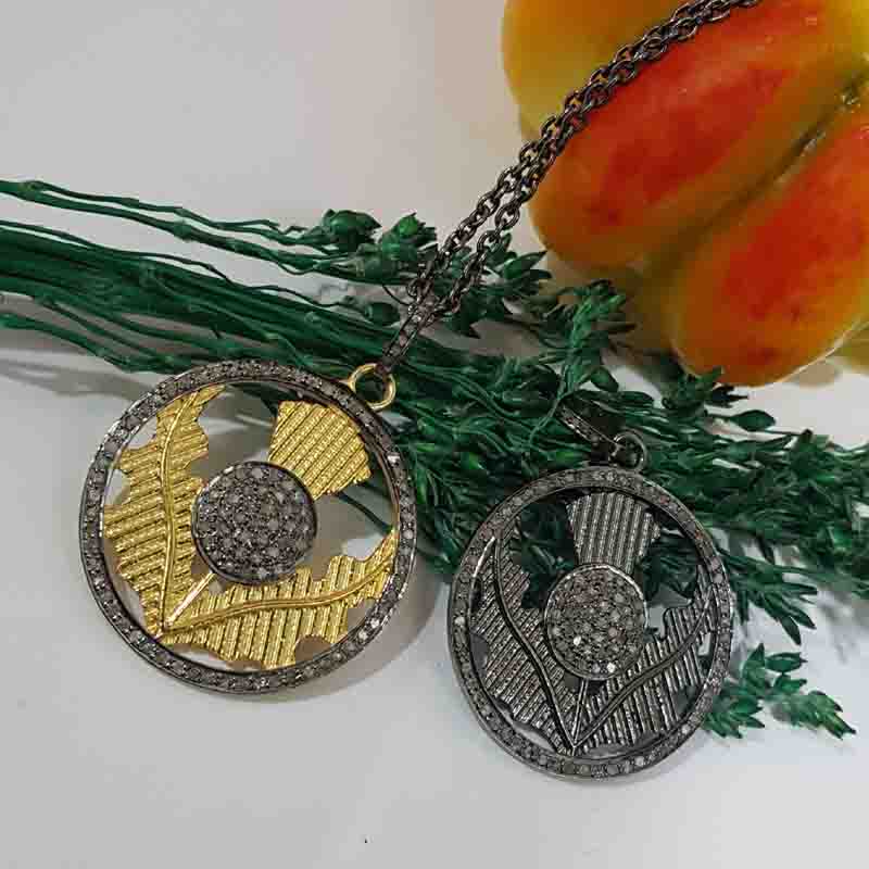 Round Designer Natural Pave Diamond Fancy Pendent