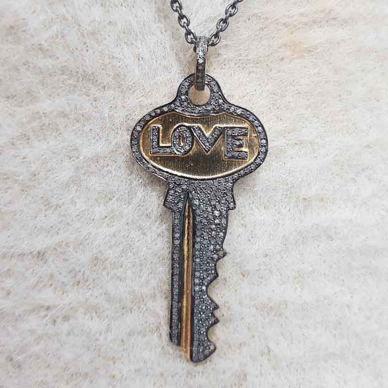 Stunning Love Designer Pave Diamond key pendent