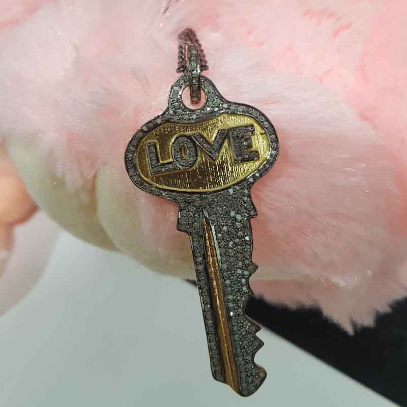 Stunning Love Designer Pave Diamond key pendent