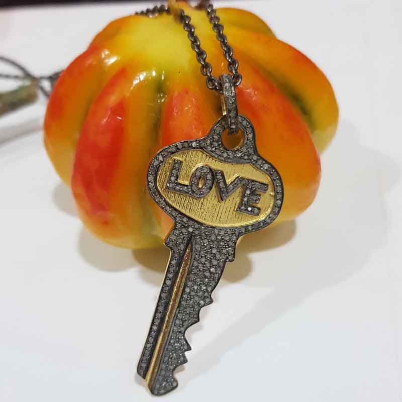 Stunning Love Designer Pave Diamond key pendent