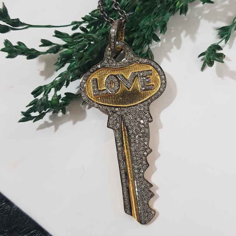 Stunning Love Designer Pave Diamond key pendent