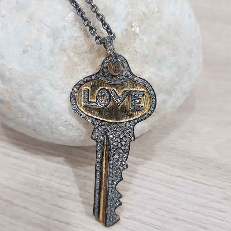 Stunning Love Designer Pave Diamond key pendent