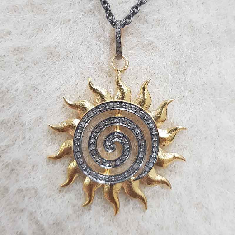 Glorious Handmade Designer Sunburst Pendent With Pave Diamond Layers