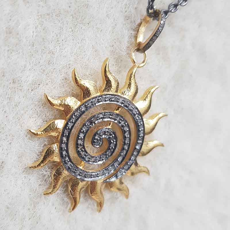 Glorious Handmade Designer Sunburst Pendent With Pave Diamond Layers