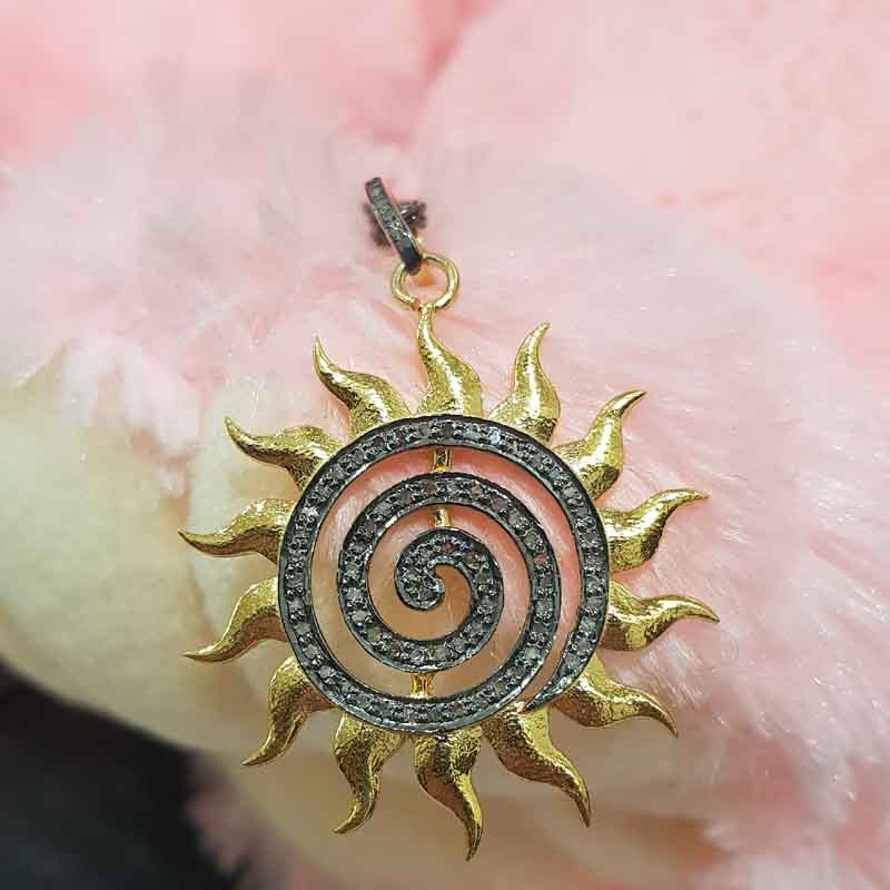 Glorious Handmade Designer Sunburst Pendent With Pave Diamond Layers