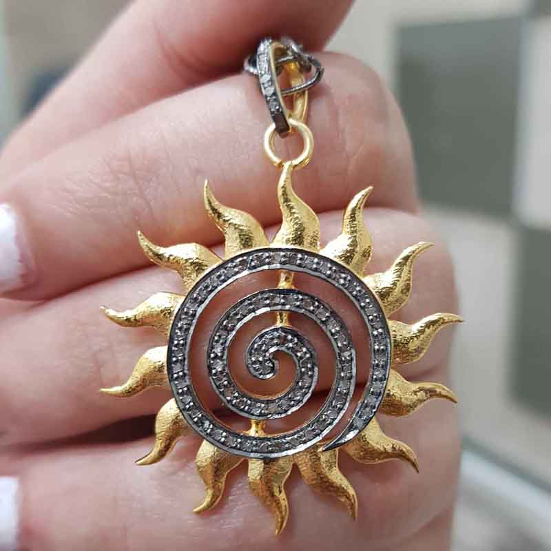 Glorious Handmade Designer Sunburst Pendent With Pave Diamond Layers