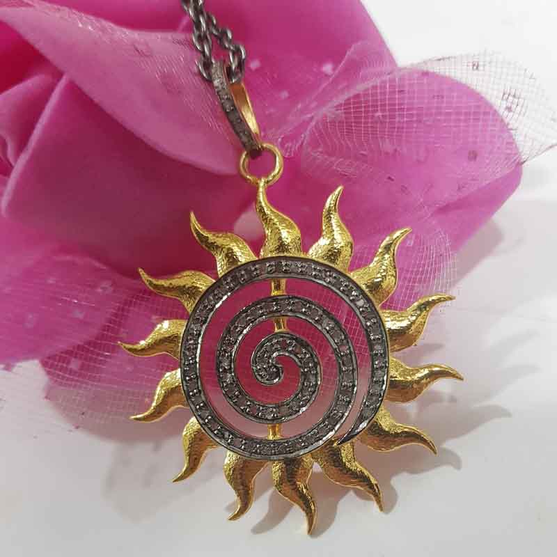 Glorious Handmade Designer Sunburst Pendent With Pave Diamond Layers