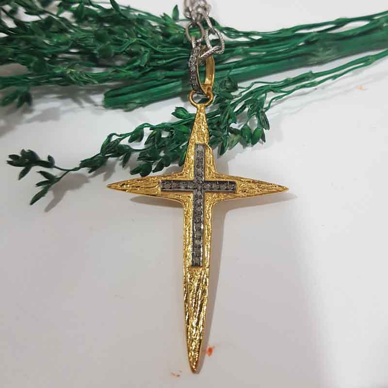 Stylish Cross Pendent With pave Diamond layers