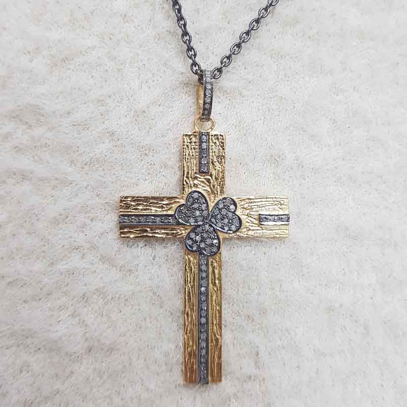 Cross Pendent With Pave Diamond Layers