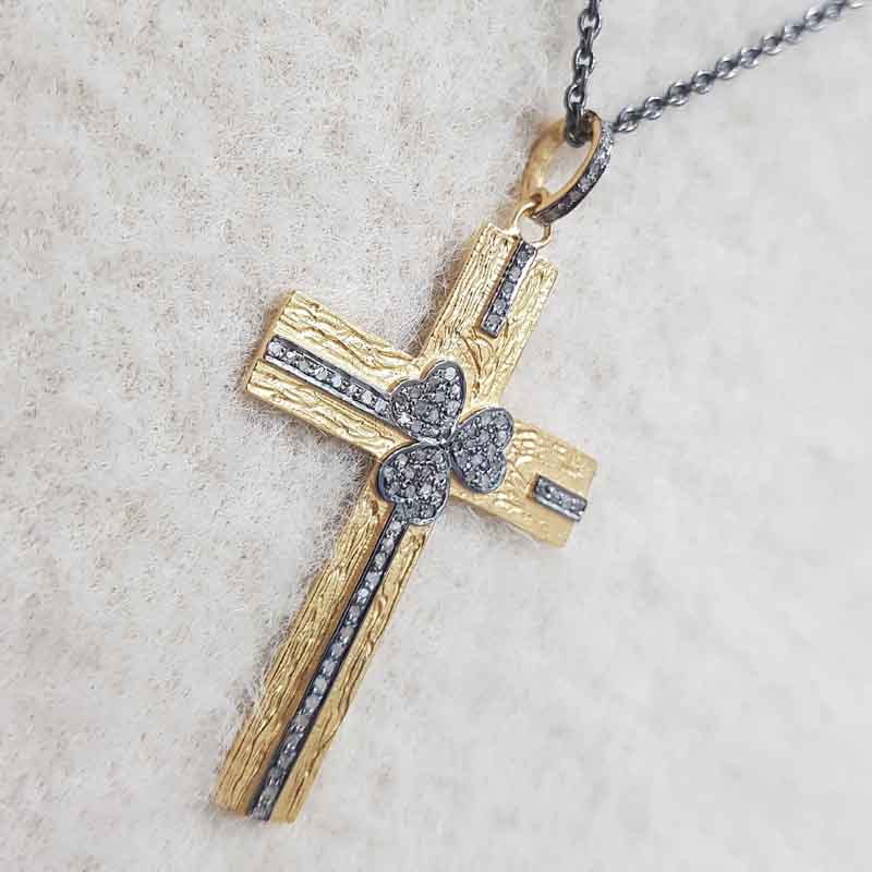 Cross Pendent With Pave Diamond Layers