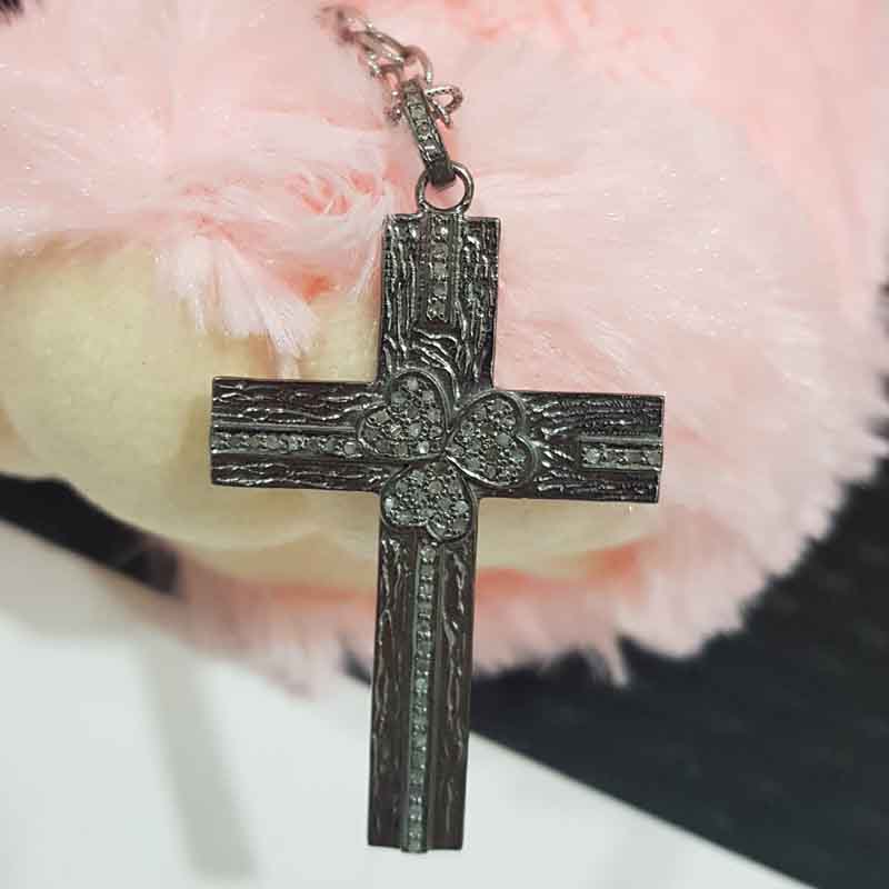 Cross Pendent With Pave Diamond Layers