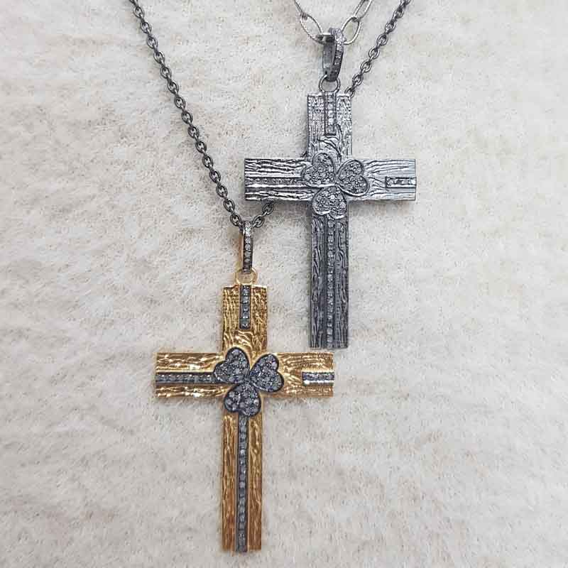 Cross Pendent With Pave Diamond Layers