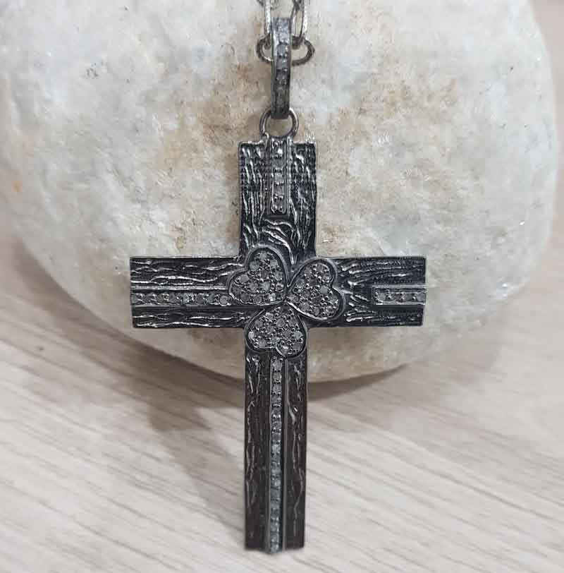 Cross Pendent With Pave Diamond Layers