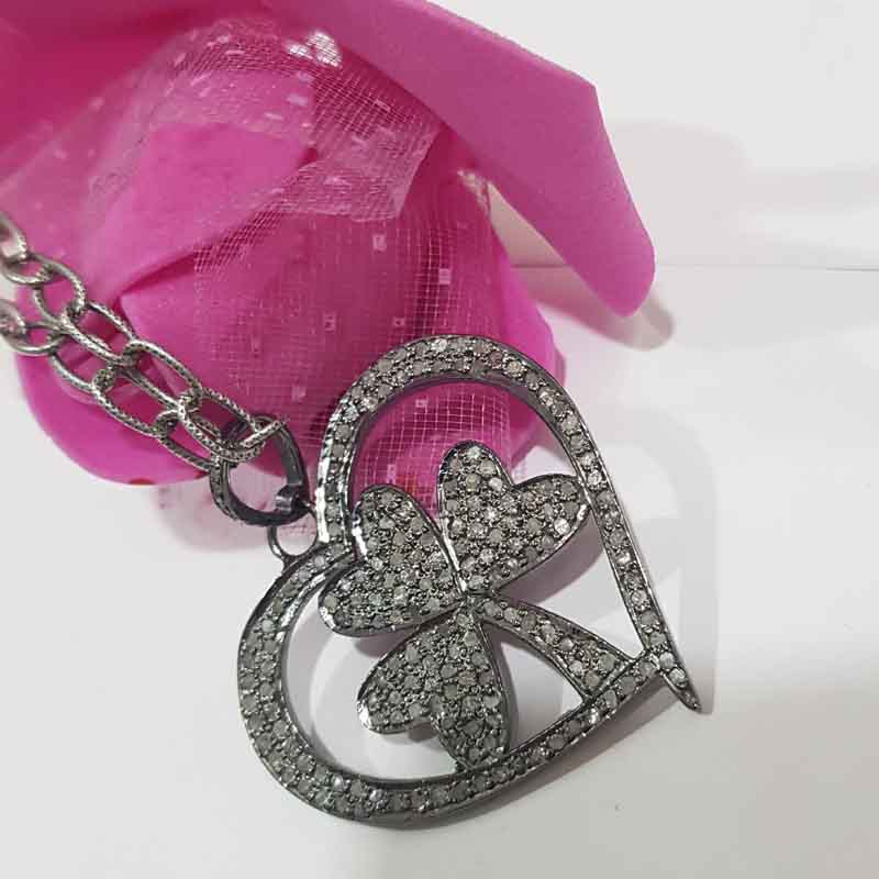 Heart Style Pendent With Flower pave Diamond pendent