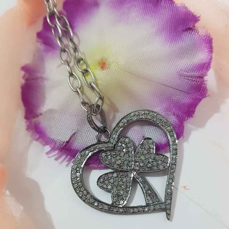 Heart Style Pendent With Flower pave Diamond pendent