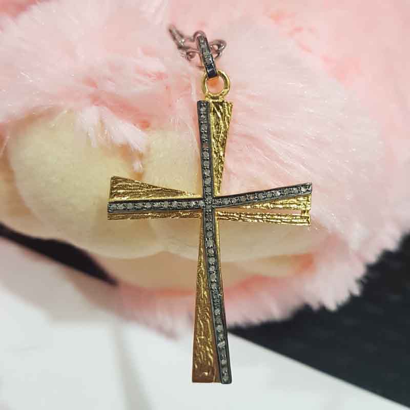 Stunning Fancy Designer Pave Diamond Cross Pendent