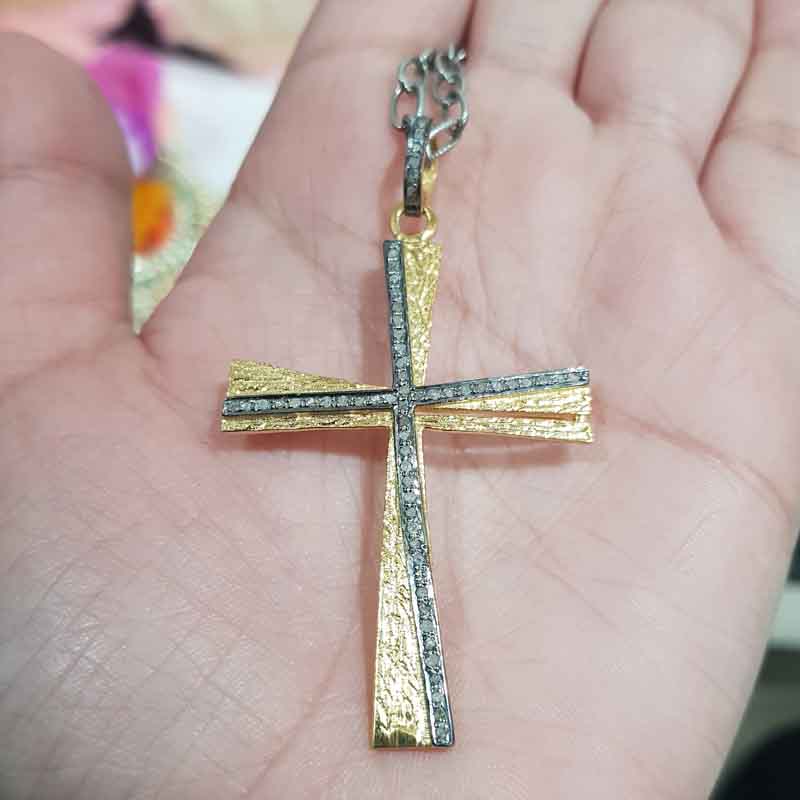 Stunning Fancy Designer Pave Diamond Cross Pendent