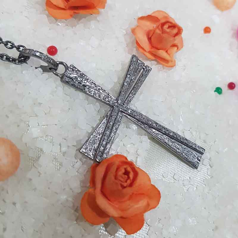 Stunning Fancy Designer Pave Diamond Cross Pendent