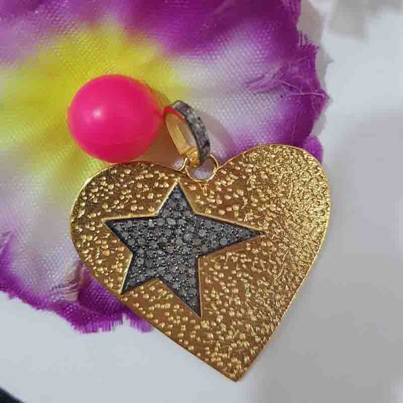 Gorgeous Heart Pendent With Pave Diamond Star