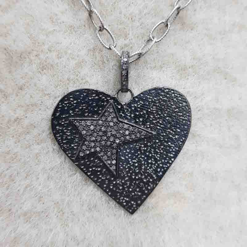 Gorgeous Heart Pendent With Pave Diamond Star