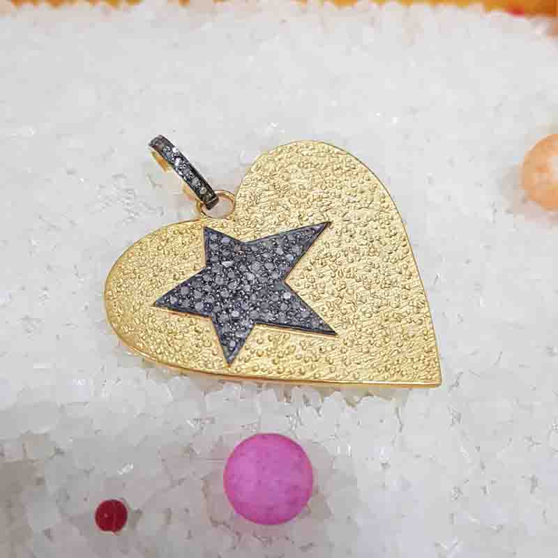 Gorgeous Heart Pendent With Pave Diamond Star