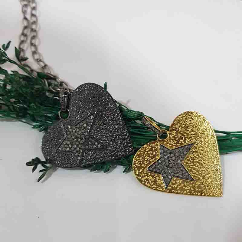 Gorgeous Heart Pendent With Pave Diamond Star