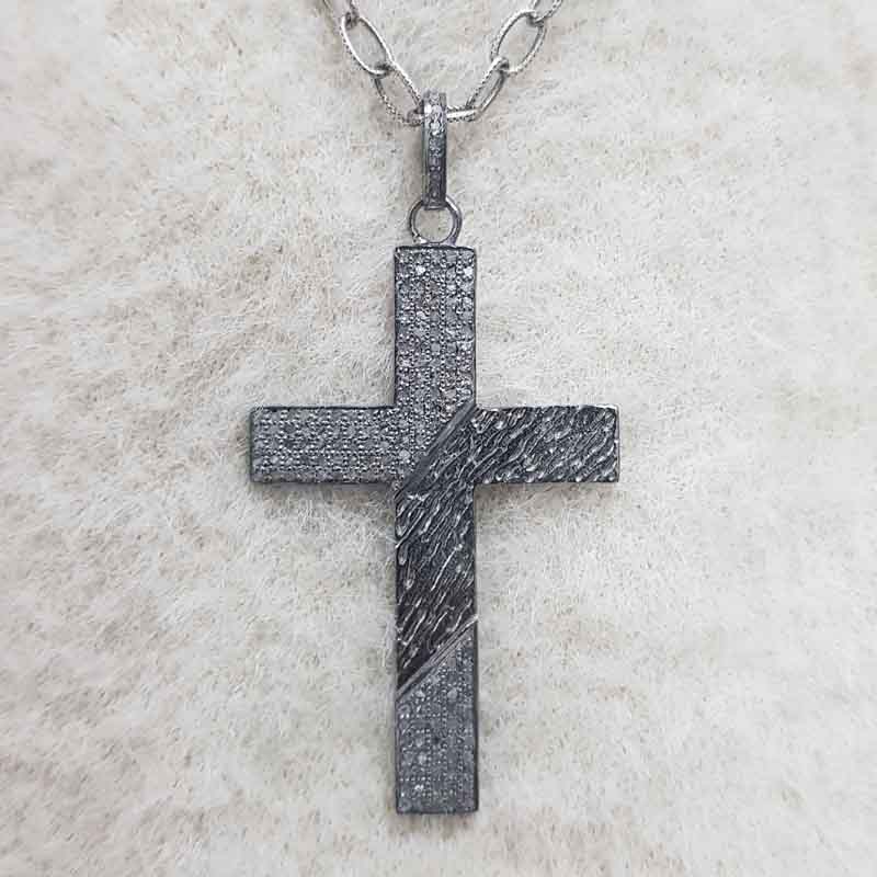 Fancy Designer 925 Sterling Silver Pave Diamond Cross Pendant