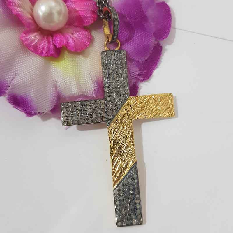 Fancy Designer 925 Sterling Silver Pave Diamond Cross Pendant