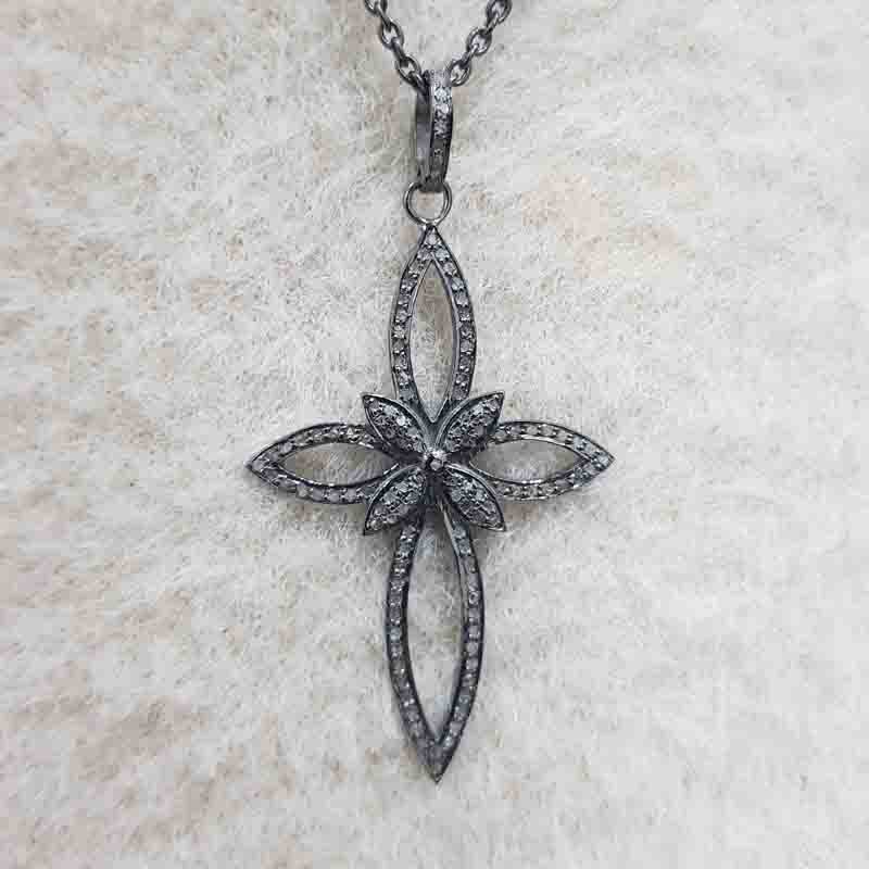 Charming Cross Style Pendent With Pave Layers