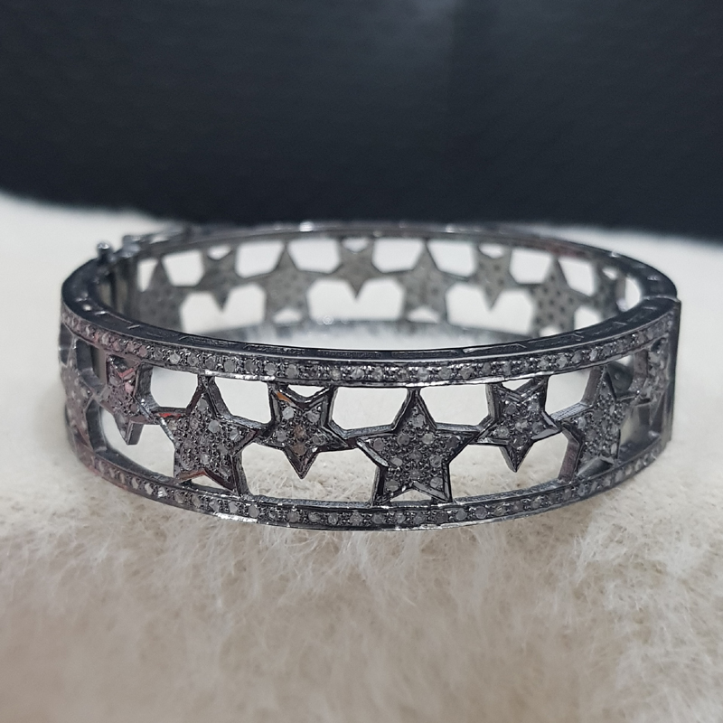 Antique Finish Designer Pave Diamond Stars Bangle