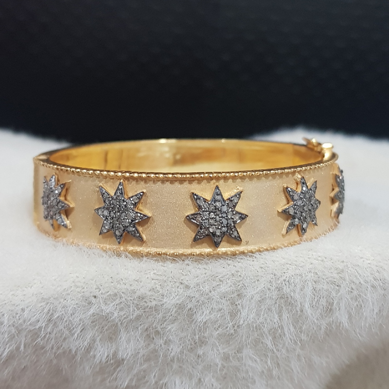 Yellow And Black Mattie Finish Designer Pave Diamond Stars Bangle