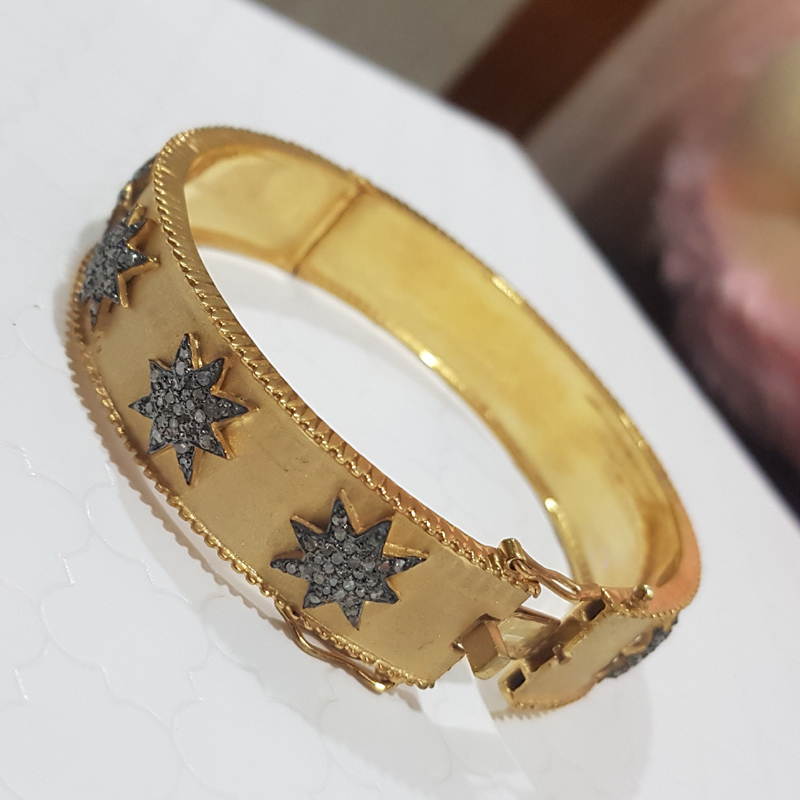 Yellow And Black Mattie Finish Designer Pave Diamond Stars Bangle