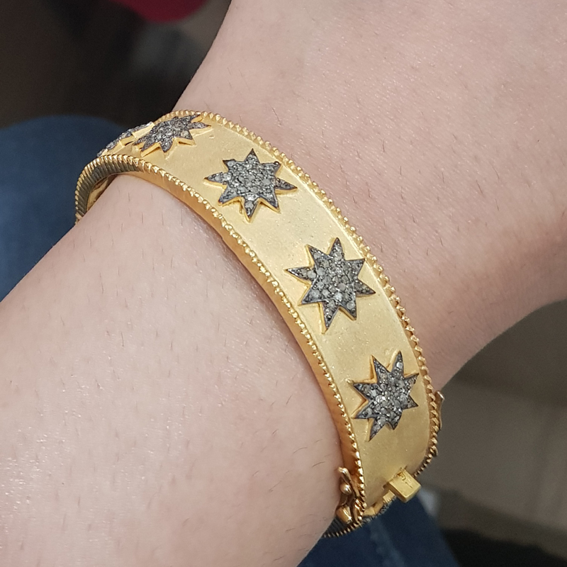 Yellow And Black Mattie Finish Designer Pave Diamond Stars Bangle