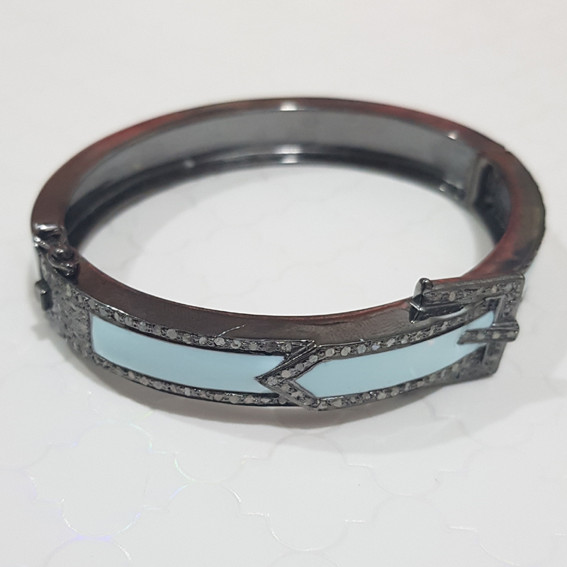 Turquoise And Black Enamel Belt Designer Gorgeous Looking Bracelet