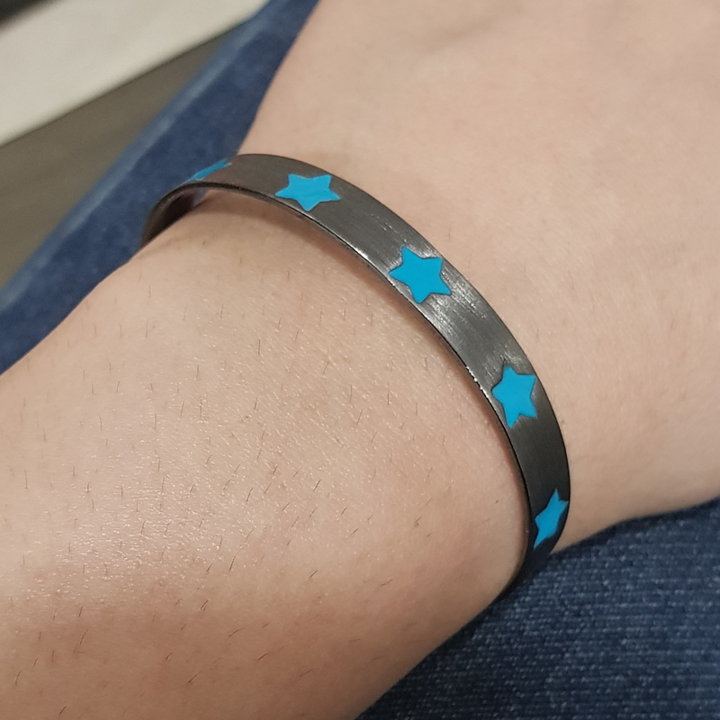 Black Beautiful Cuff Style Bracelet With Turquoise Enamel Stars