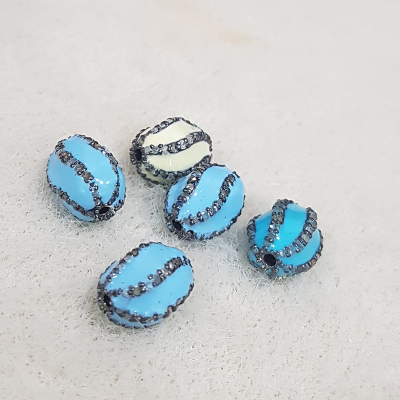 Turquoise And Cream Enamel With Layers Of pave Diamond Beads