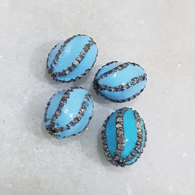 Turquoise And Cream Enamel With Layers Of pave Diamond Beads