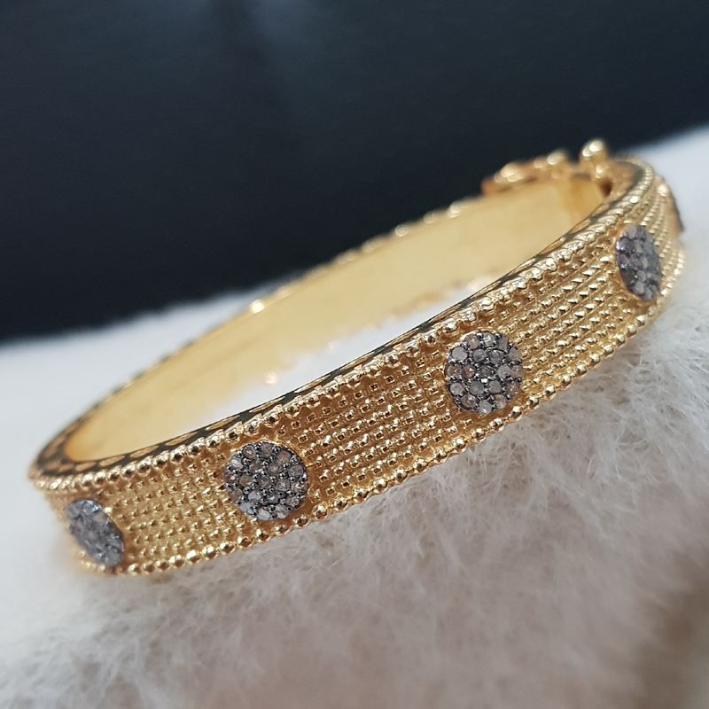 925 Sterling Silver Fancy Designer Pave Diamond Bangle