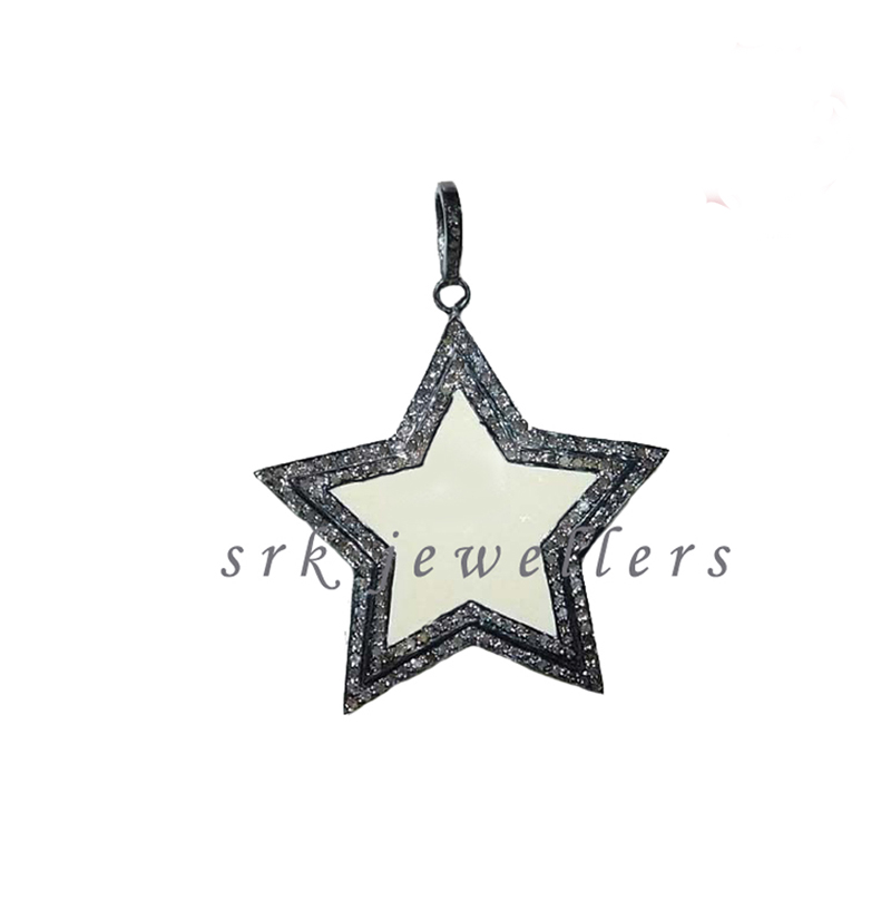 Cream & Turquoise Enamel Star Pendent