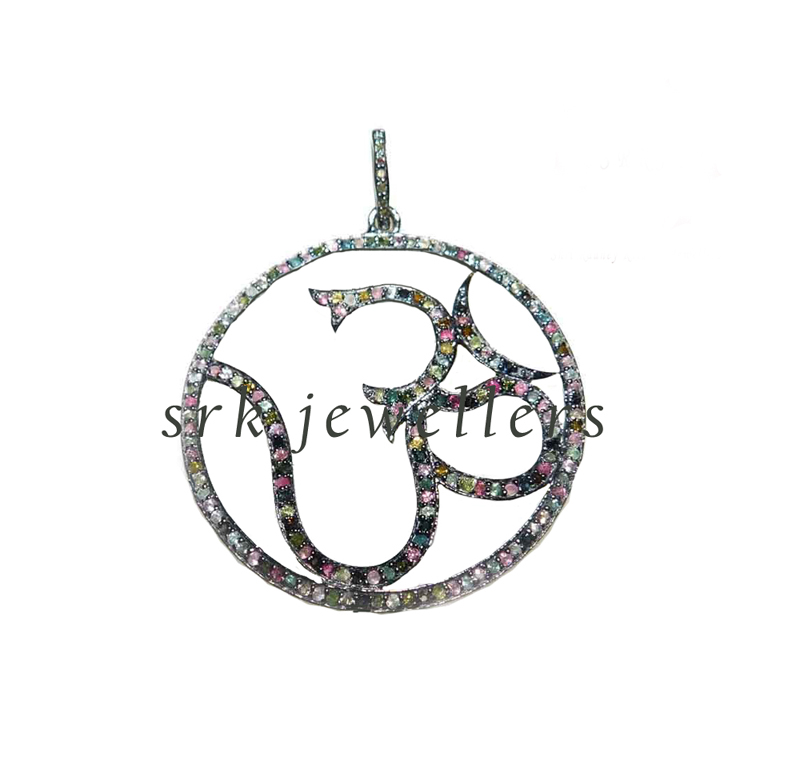 Tourmaline Stone 925 Sterling Silver OHM Pendent