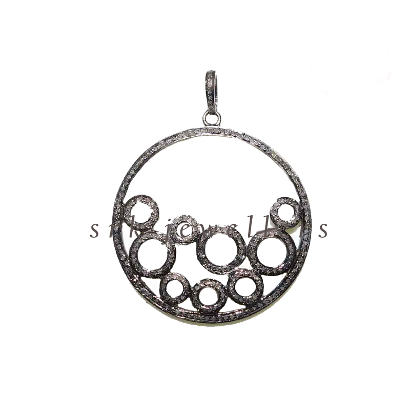 Handmade Fancy Designer Pave Diamond Fancy Round Pendent