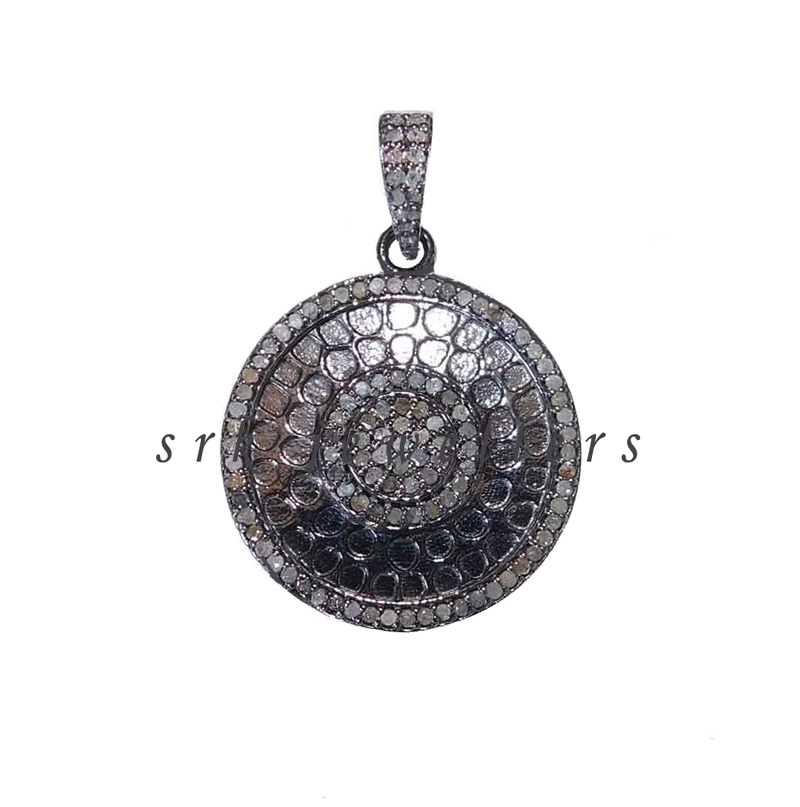 Pave Diamond Fancy Round Handmade Designer Disk Pendent